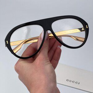 Gucci Women BRAND NEW Sunglasses Black Gold Transparent Aviator GG1515S 004